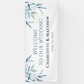 Blue Willow Branches, Waterverf Wedding Reception Spandoek (Verticaal)