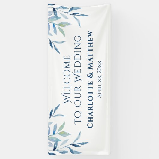 Blue Willow Branches, Waterverf Wedding Reception Spandoek (Verticaal)