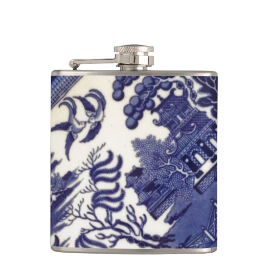 Blue Willow China Bord Pattern Design Oriental Heupfles (Voorkant)