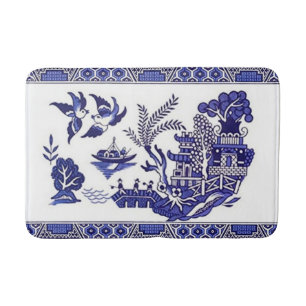 Blue Willow China Design Kitchen Rug Bath Mat
