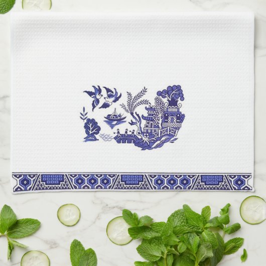 Blue Willow China Design Kitchen Towel Theedoek (Gevouwen)