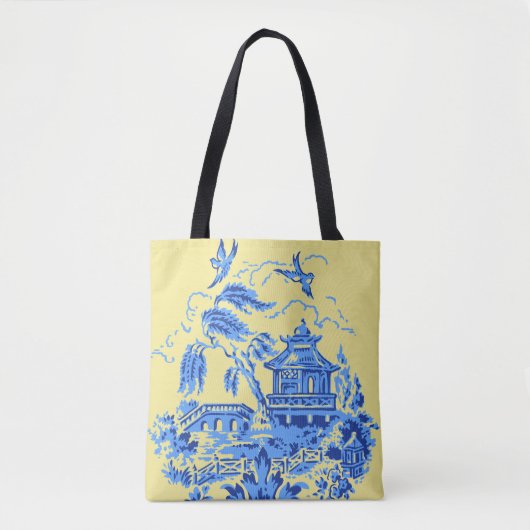 Blue Willow China op Butter Yellow Canvas tas (Voorkant)