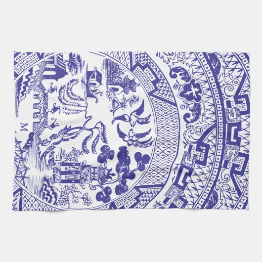 Blue Willow China Pattern Antiek  Monogram Theedoek (Horizontaal)
