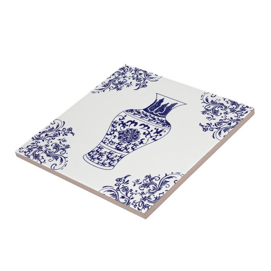 Blue Willow Chinoiserie White en Blue Ginger Jar Tegeltje (Zijkant)