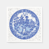 Blue Willow Deer Asian Temple  Crackle Servet (Voorkant)