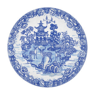 Blue Willow Deer Herd Antiek Pagoda Phoenix Cutti Snijplank