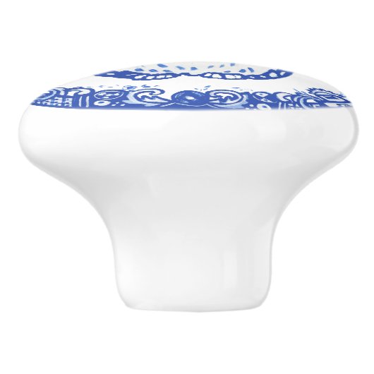 Blue Willow Design Bunny Rabbit Cute Whimsical Keramische Knop (Zijkant)