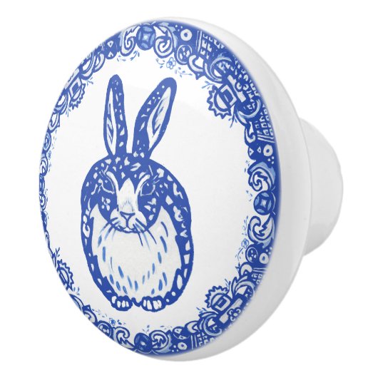 Blue Willow Design Bunny Rabbit Cute Whimsical Keramische Knop (Rechts)