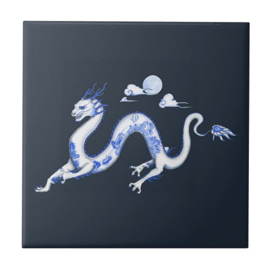Blue Willow Dragon Tile Tegeltje (Voorkant)