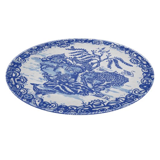 Blue Willow Fox Rabbit Squirrel Bird Whale Pagoda Snijplank (Hoek)