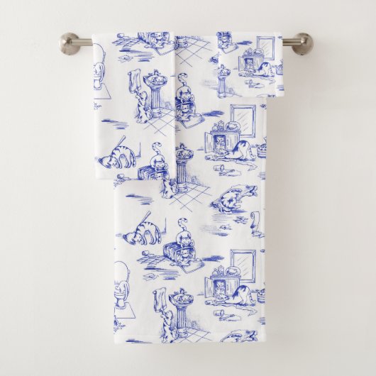 Blue Willow Kitty Chat Toile de salle de bain (En situation)