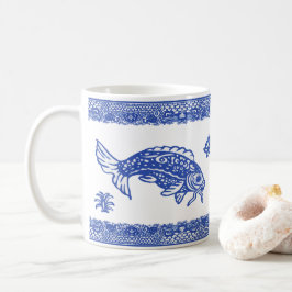 Blue Willow Koi Fish Pattern Unique Whimsical Koffiemok