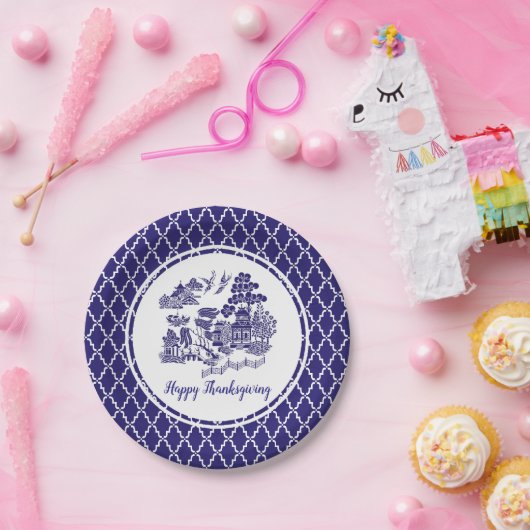 Blue Willow Pattern Jouw tekst Papieren Bordje (Feest)