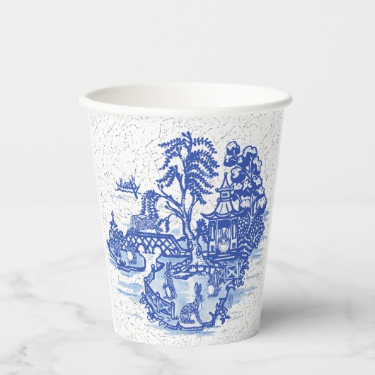 Blue Willow Rabbit Classic Whimsical Papieren Bekers (Voorkant)