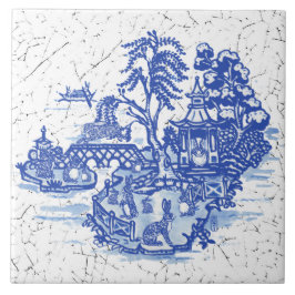 Blue Willow Rabbit Island Antiek Fantasy Art Tegeltje