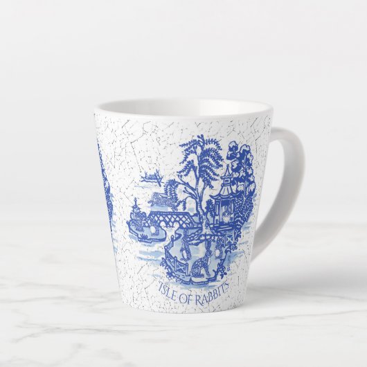Blue Willow Rabbit Island Whimsical Crackle Kijk L Latte Mok (Rechterhoek)
