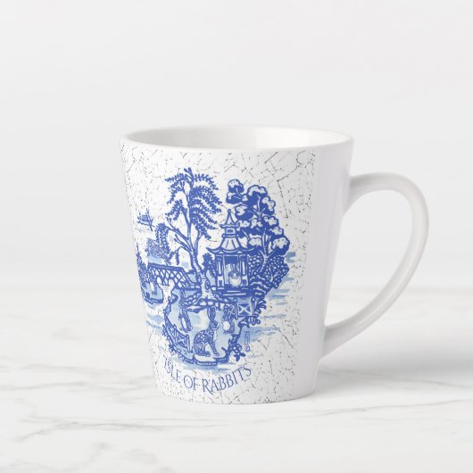 Blue Willow Rabbit Island Whimsical Crackle Kijk L Latte Mok (Rechts)