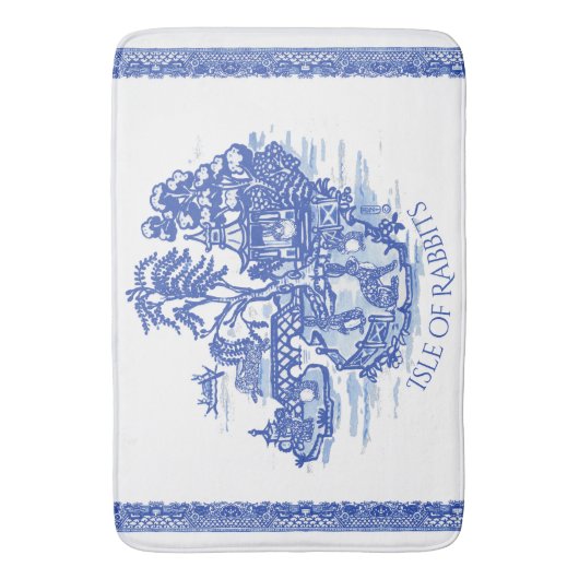 Blue Willow Rabbit Island Whimsical Pottery Kijk Badmat (Voorkant Verticaal)