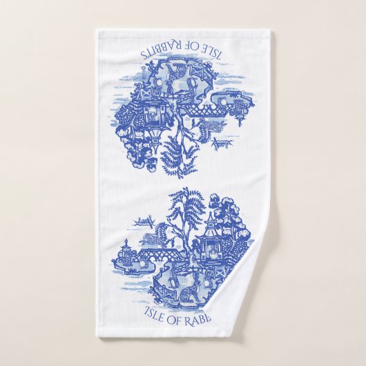 Blue Willow Rabbit Island Whimsical Pottery Look (Serviette à main)