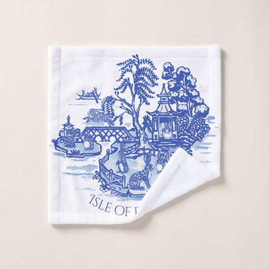Blue Willow Rabbit Island Whimsical Pottery Look (Gant de toilette)