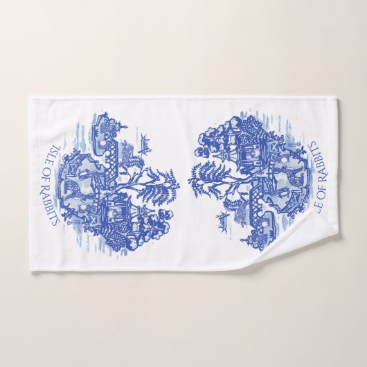 Blue Willow Rabbit Island Whimsical Pottery Look (Serviette à main)