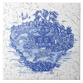 Blue Willow Rabbit Isle Willow Antiek Fantasy Art Tegeltje