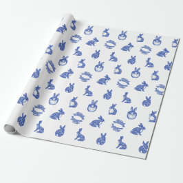 Blue Willow Rabbit Whimsical Isle of Rabbits Tiss Cadeaupapier