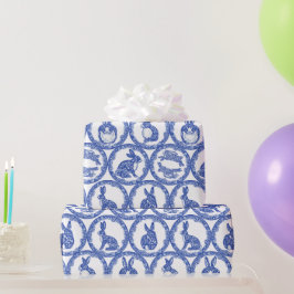 Blue Willow Rabbit Whimsical Isle of Rabbits Wrapp Cadeaupapier