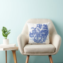 Blue Willow Rabbit White Whimsical Toile Kussen