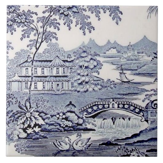 Blue Willow Repro 1899 English Victoriaans Tile Tegeltje (Voorkant)