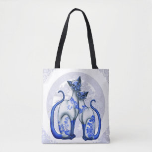 Blue Willow Siamese Cats Canvas tas
