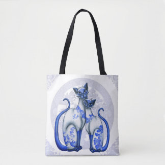 Blue Willow Siamese Cats Canvas tas