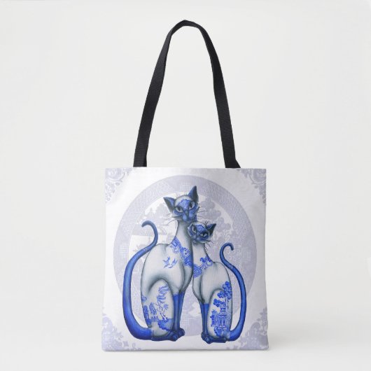 Blue Willow Siamese Cats Canvas tas (Voorkant)