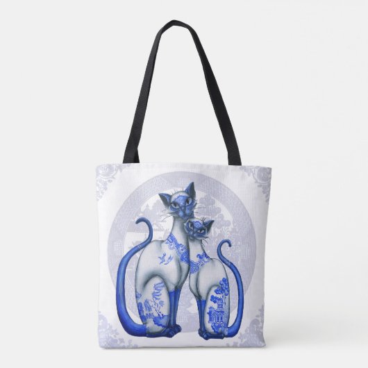 Blue Willow Siamese Cats Canvas tas (Achterkant)