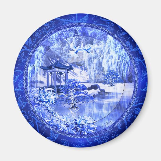 "Blue Willow World" ~ 3" Magnet rond (Devant)