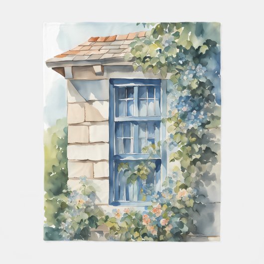 Blue Window Stone Wall Cottage Vines Fleece Deken (Voorkant)