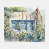 Blue Window Stone Wall Cottage Vines Fleece Deken (Voorkant (Horizontaal))