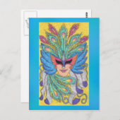 Blue Wing Mardi Gras Mask Briefkaart (Voorkant / Achterkant)