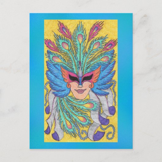 Blue Wing Mardi Gras Mask Briefkaart (Voorkant)