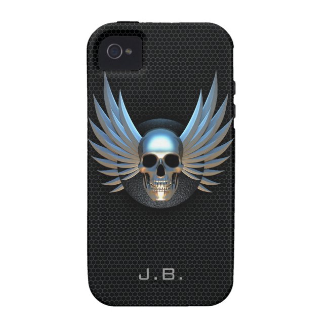 Blue Winged Skull iPhone 4 Case (Achterkant)