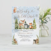 Blue Winter Animals Woodland Boy Baby shower Kaart (Staand voorkant)