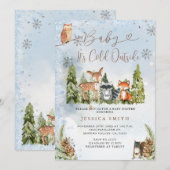 Blue Winter Animals Woodland Boy Baby shower Kaart (Voorkant / Achterkant)