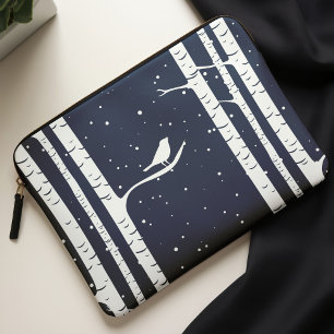 Blue Winter Birch Trees en Bird Laptop Sleeve