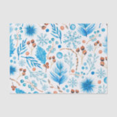 Blue Winter Botanical Pattern in Watercolor Tissuepapier (Voorkant)