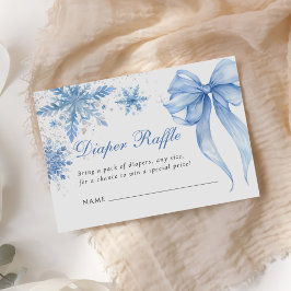 Blue Winter Bow Baby Shower Diaper Raffle Informatiekaartje