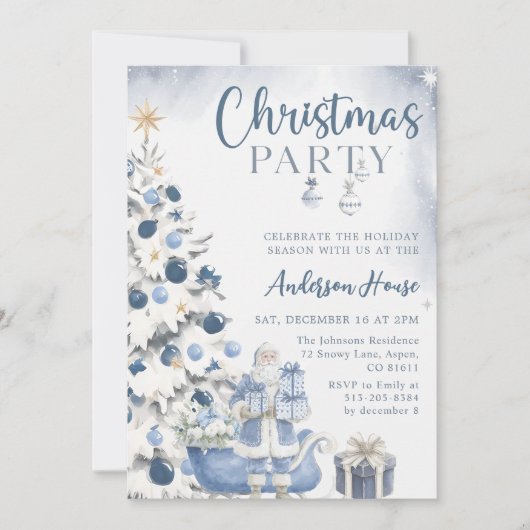 Blue Winter Christmas Party Invitation (Devant)