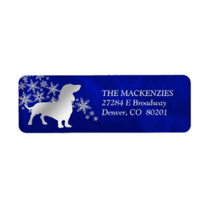 Blue Winter Dachshund Return Address Etiket
