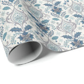 Blue Winter Damask Wrapping Paper Cadeaupapier (Rol Hoek)