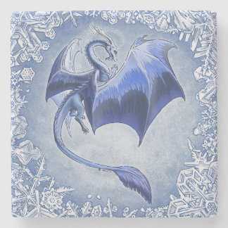 Blue Winter Dragon Fantasy Natuur Art Stenen Onderzetter