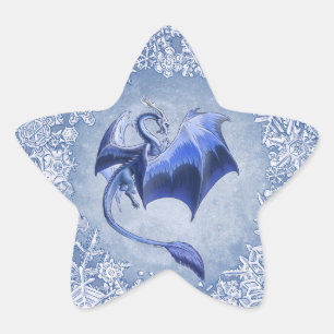Blue Winter Dragon Fantasy Natuur Art Ster Sticker
